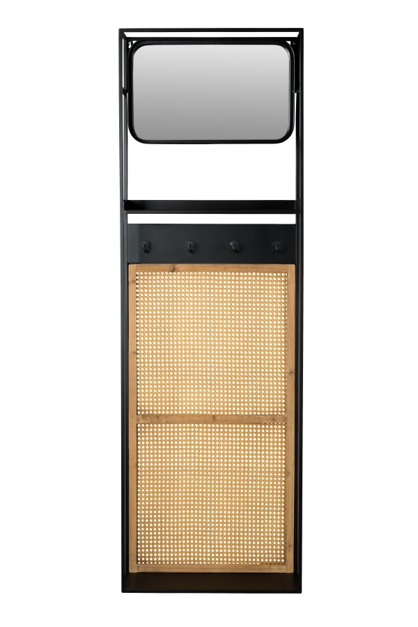 DUTCHBONE Langres veggspeil M, med klesstativ - speilglass, naturlig tre og svart jern (165x53)