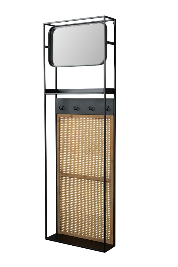 DUTCHBONE Langres veggspeil M, med klesstativ - speilglass, naturlig tre og svart jern (165x53)