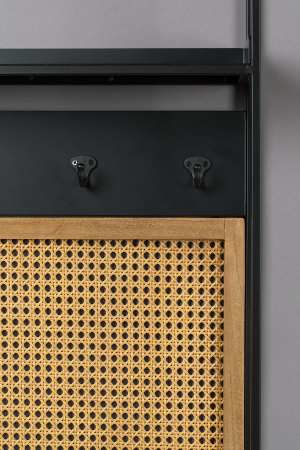 DUTCHBONE Langres veggspeil M, med klesstativ - speilglass, naturlig tre og svart jern (165x53)