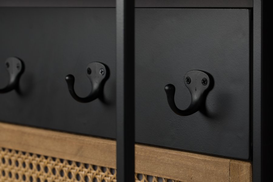 DUTCHBONE Langres veggspeil M, med klesstativ - speilglass, naturlig tre og svart jern (165x53)