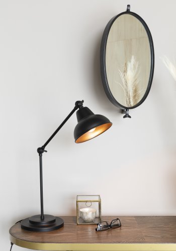 WHITE LABEL LIVING Lara veggspeil, ovalt - speilglass og svart jern (48x34)