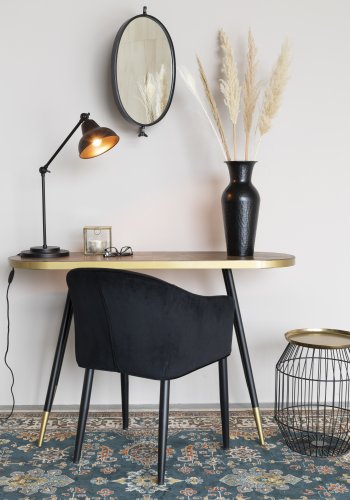 WHITE LABEL LIVING Lara veggspeil, ovalt - speilglass og svart jern (48x34)