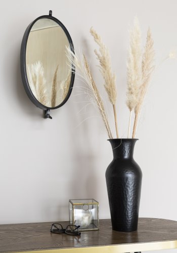 WHITE LABEL LIVING Lara veggspeil, ovalt - speilglass og svart jern (48x34)