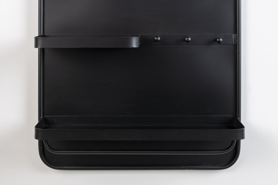 WHITE LABEL LIVING Pascal L veggspeil, m. 2 hyller, 3 kroker, skjerfstang - svart jern (108x53)