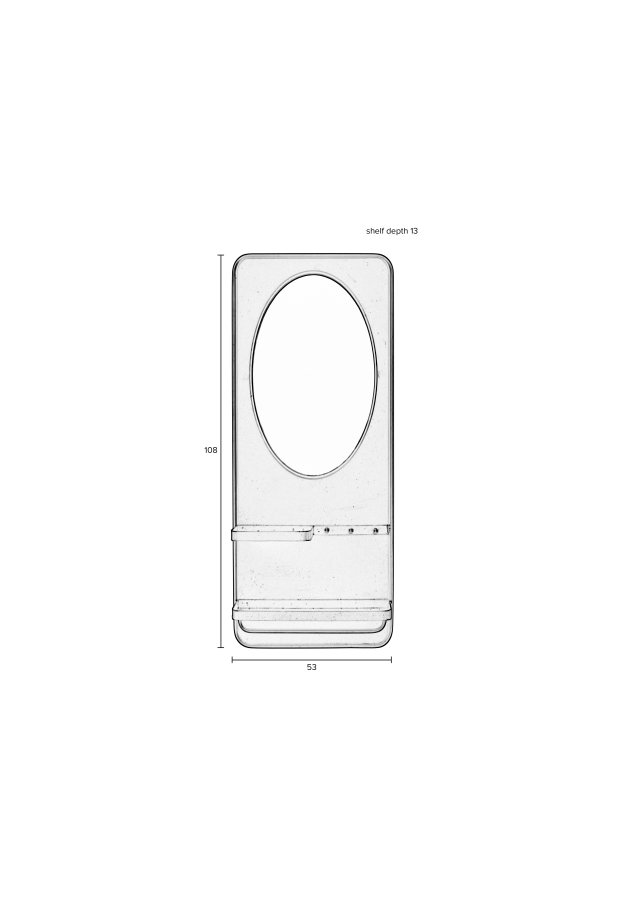 WHITE LABEL LIVING Pascal L veggspeil, m. 2 hyller, 3 kroker, skjerfstang - svart jern (108x53)