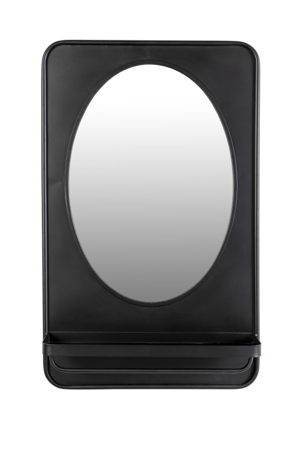 WHITE LABEL LIVING Pascal M veggspeil, m hylle - speilglass og sort jern (80x50)