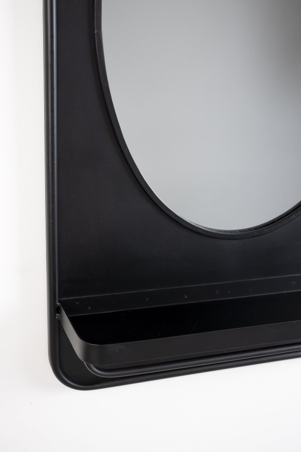WHITE LABEL LIVING Pascal M veggspeil, m hylle - speilglass og sort jern (80x50)