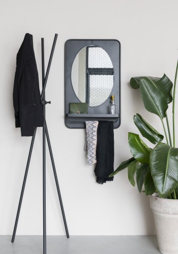 WHITE LABEL LIVING Pascal M veggspeil, m hylle - speilglass og sort jern (80x50)