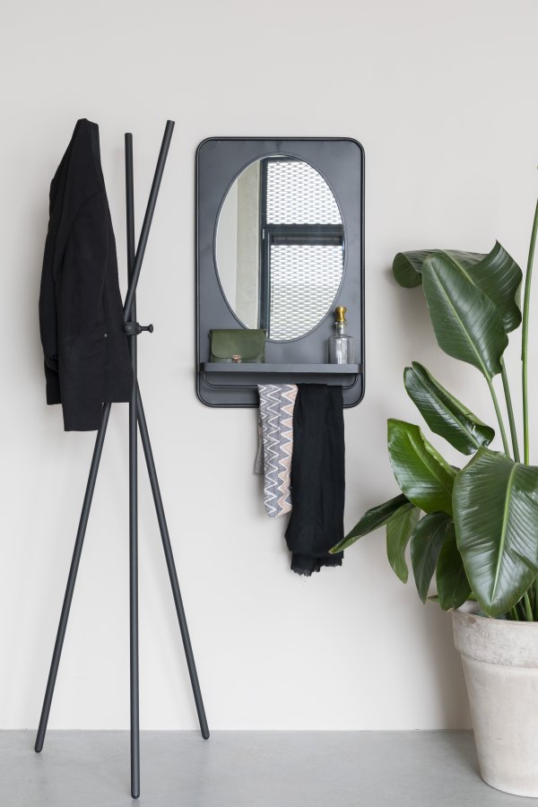 WHITE LABEL LIVING Pascal M veggspeil, m hylle - speilglass og sort jern (80x50)