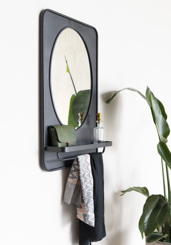 WHITE LABEL LIVING Pascal M veggspeil, m hylle - speilglass og sort jern (80x50)