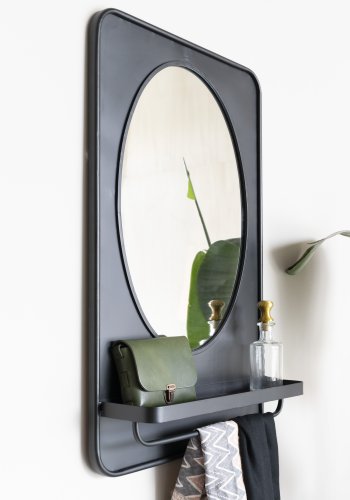 WHITE LABEL LIVING Pascal M veggspeil, m hylle - speilglass og sort jern (80x50)