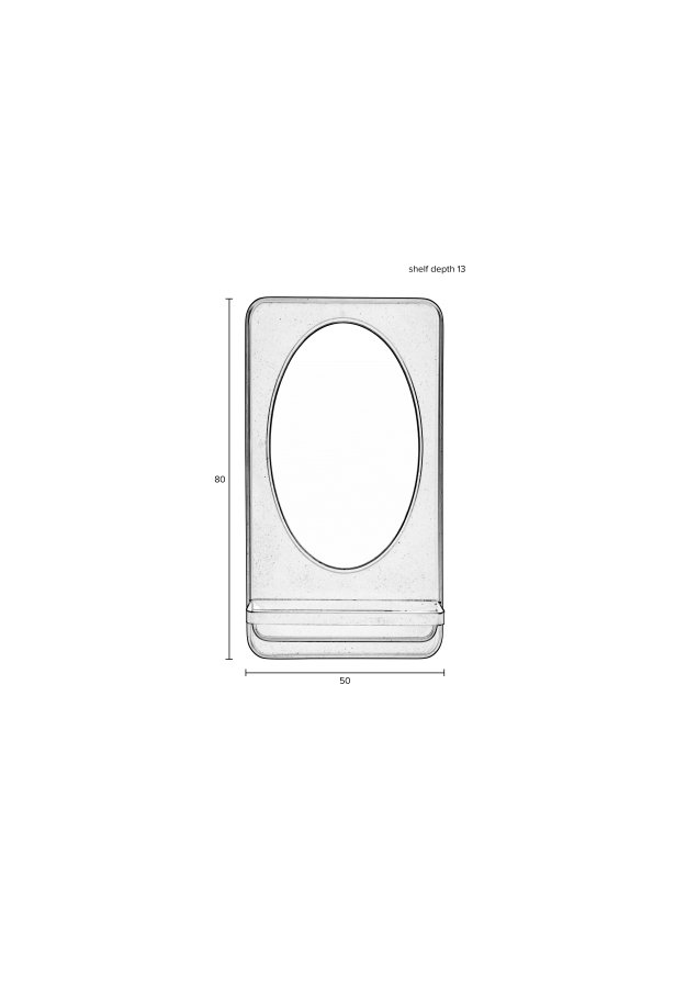 WHITE LABEL LIVING Pascal M veggspeil, m hylle - speilglass og sort jern (80x50)