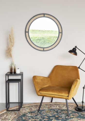 WHITE LABEL LIVING Aida veggspeil, rundt - speilglass, rotting og svart jern (76)