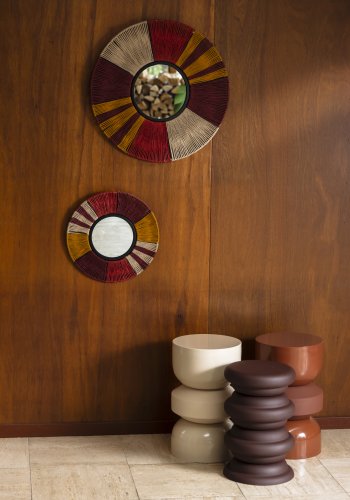 DUTCHBONE Surya veggspeil L, rundt - speilglass, flerfarget tau og jern (60)