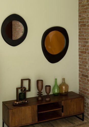 DUTCHBONE Aren Wandspiegel S, organisch – Spiegelglas und schwarzes Mangoholz (55x47)