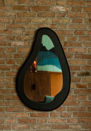 DUTCHBONE Aren Wandspiegel L, organisch – Spiegelglas und schwarzes Mangoholz (92x61)