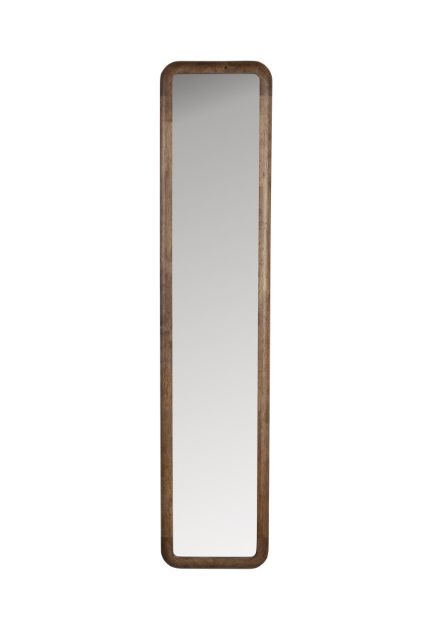WHITE LABEL LIVING Nyko M veggspeil, rektangulrt - speilglass og brunt gummitre (120x26)