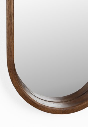 WHITE LABEL LIVING Nyko veggspeil, ovalt - speilglass og brunt gummitre (120x24)