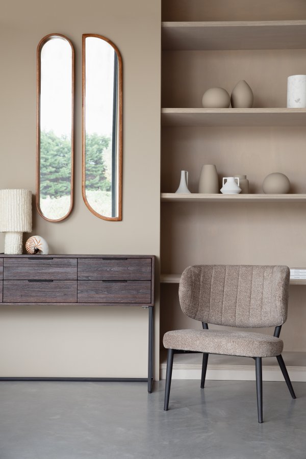 WHITE LABEL LIVING Nyko veggspeil, ovalt - speilglass og brunt gummitre (120x24)