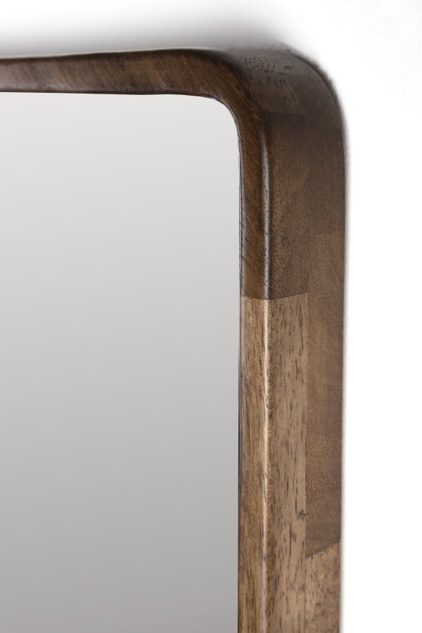 WHITE LABEL LIVING Nyko L veggspeil, rektangulrt - speilglass og brunt gummitre (120x34)