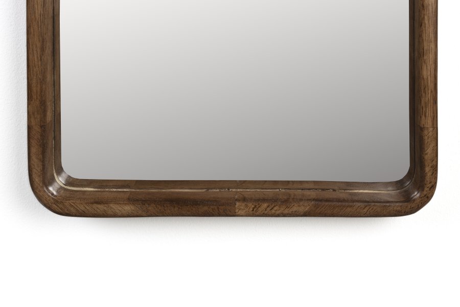 WHITE LABEL LIVING Nyko L veggspeil, rektangulrt - speilglass og brunt gummitre (120x34)