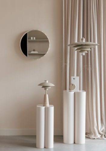 ZUIVER Bubbles veggspeil, rundt - speilglass og beige jern (50)