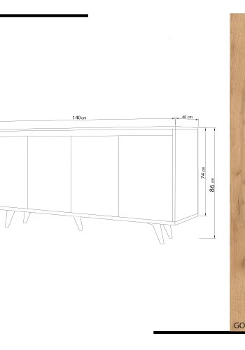 NORDVRK Shans skjenk, med 4 drer og 2 hyller - hvit og naturlig melamin