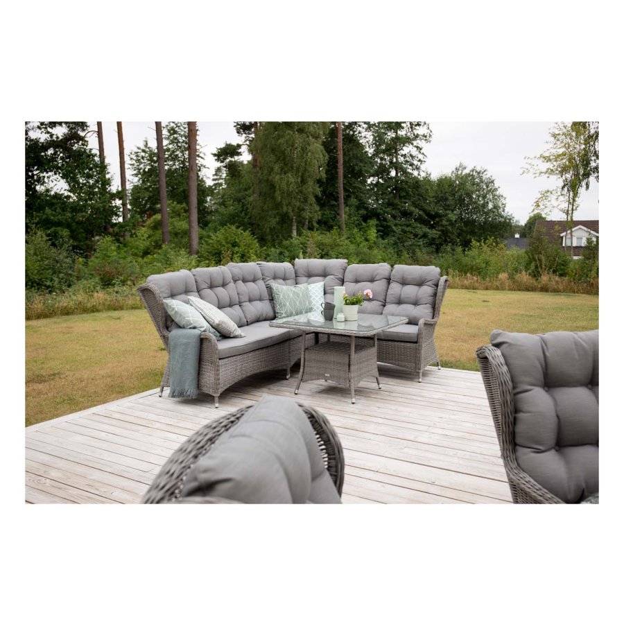 VENTURE DESIGN Washington Flexi Hörnträdgrdssoffa med Gra Dynor och Glasbord - Gr Alu