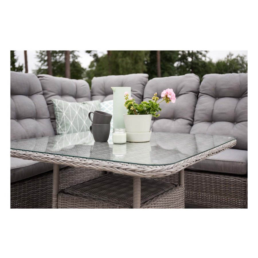 VENTURE DESIGN Washington Flexi Hörnträdgrdssoffa med Gra Dynor och Glasbord - Gr Alu