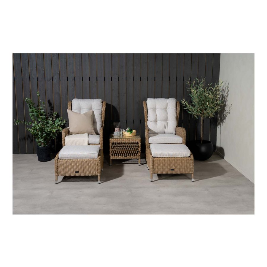 VENTURE DESIGN Washington Ftölj Trädgrdsset med Naturfärgade Dynor och Glasbord - Naturlig Rotting