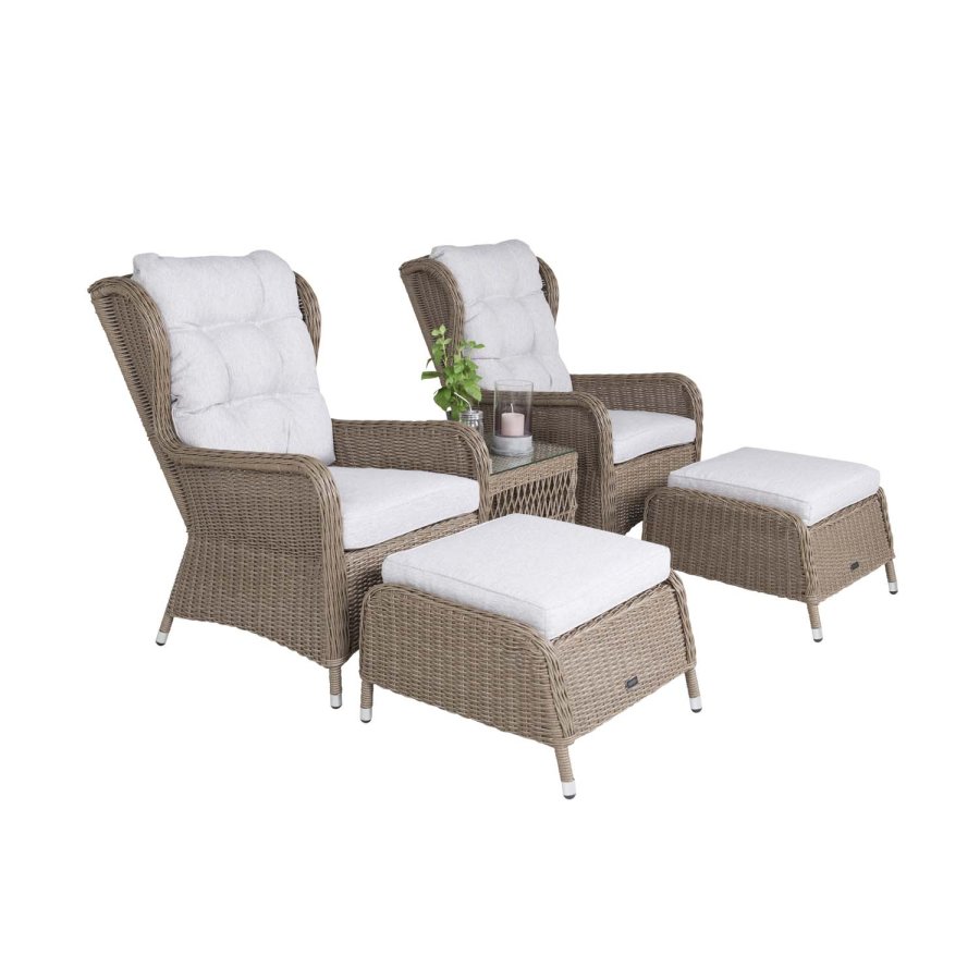 VENTURE DESIGN Washington Ftölj Trädgrdsset med Naturfärgade Dynor och Glasbord - Naturlig Rotting