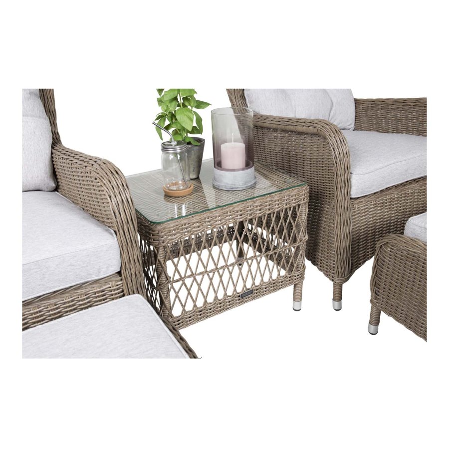 VENTURE DESIGN Washington Ftölj Trädgrdsset med Naturfärgade Dynor och Glasbord - Naturlig Rotting