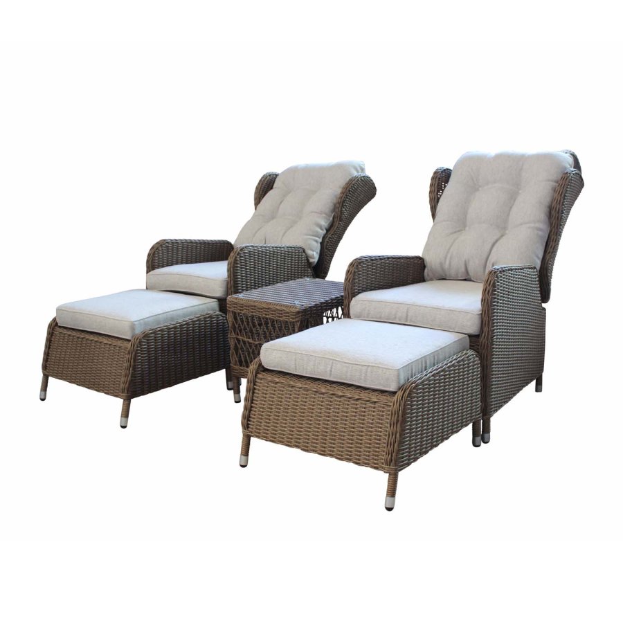 VENTURE DESIGN Washington - Hopfällbar Ftölj Trädgrdsset med Naturfärgade Dynor och Glasbord - Naturlig Rotting