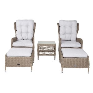 VENTURE DESIGN Washington - folde lounge havest m. natur hynder og glasbord - natur rattan