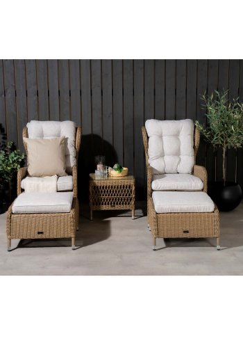 VENTURE DESIGN Washington - Hopfällbar Ftölj Trädgrdsset med Naturfärgade Dynor och Glasbord - Naturlig Rotting