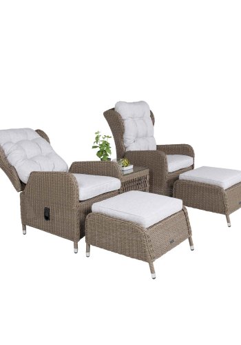 VENTURE DESIGN Washington - Hopfällbar Ftölj Trädgrdsset med Naturfärgade Dynor och Glasbord - Naturlig Rotting