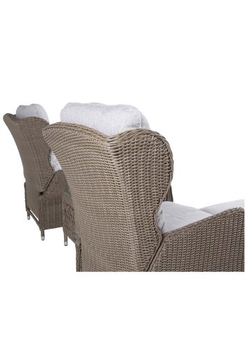 VENTURE DESIGN Washington - Hopfällbar Ftölj Trädgrdsset med Naturfärgade Dynor och Glasbord - Naturlig Rotting