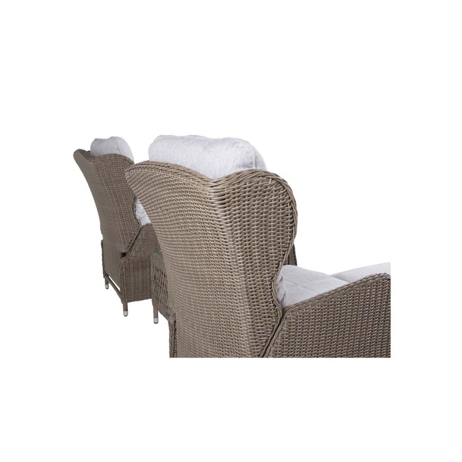 VENTURE DESIGN Washington - Hopfällbar Ftölj Trädgrdsset med Naturfärgade Dynor och Glasbord - Naturlig Rotting