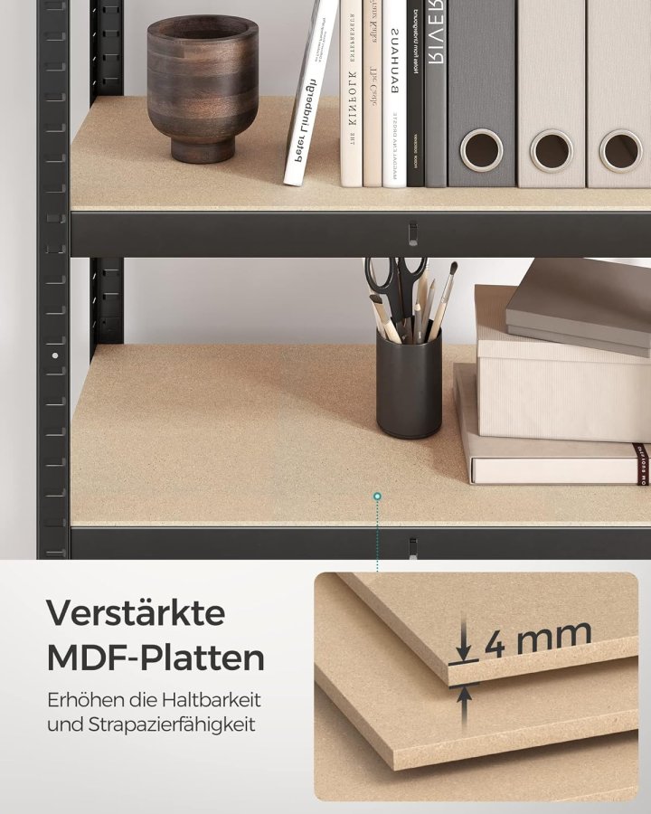 SONGMICS Kraftig reol, s�t med 2, k�lderreol, opbevaringsreol, 40 x 80 x 160 cm, reol med st�lramme, lasteevne op til 520 kg, 4 justerbare hylder, sort GLR048BZ01