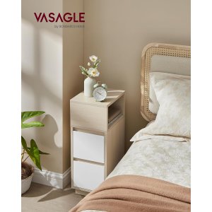 VASAGLE LET656N01 Kailyn smal natbord, m. 1 �bent rum, 2 skuffer, venstre- eller h�jremontering - beige/hvid sp�nplade/MDF (25x30)