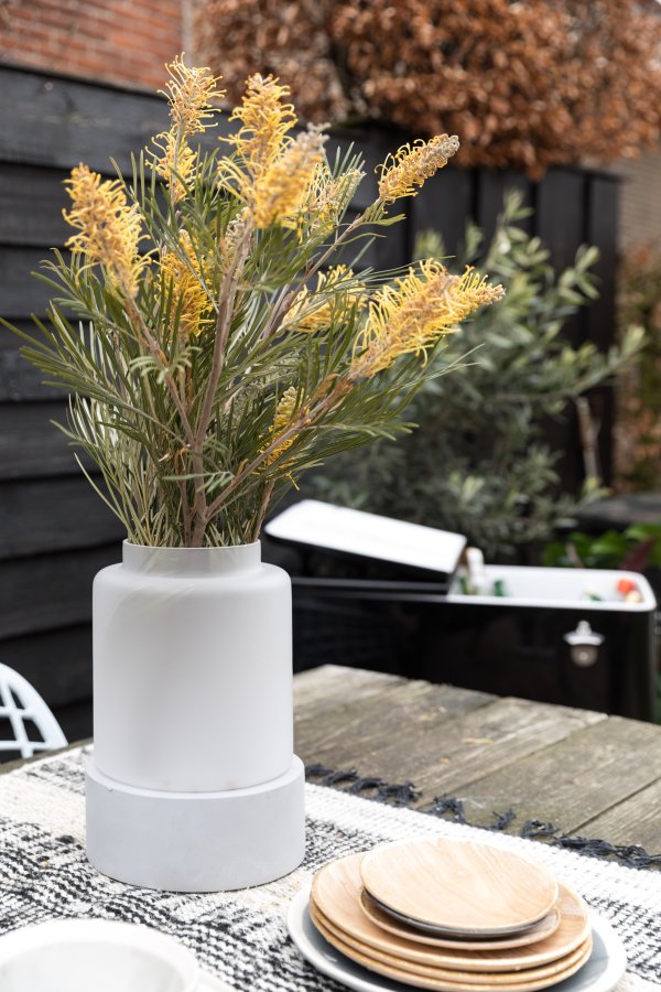 ZUIVER Reina L vase, rund, m. lett, oppladbar - glass og gr betong