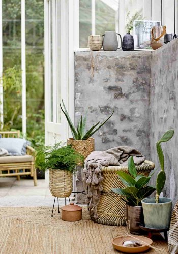 BLOOMINGVILLE Sole Loungesessel - Polyester natur/Bambusholz, mit Armlehnen, inkl. Kissen