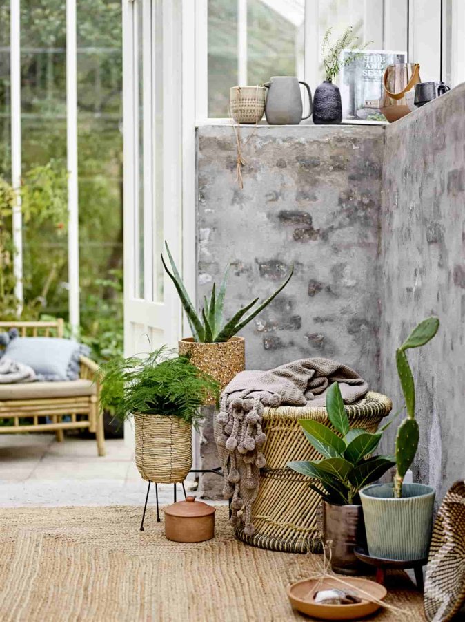 BLOOMINGVILLE Sole Loungesessel - Polyester natur/Bambusholz, mit Armlehnen, inkl. Kissen