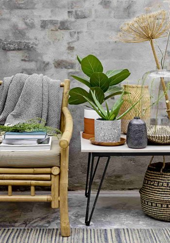 BLOOMINGVILLE Sole Loungesessel - Polyester natur/Bambusholz, mit Armlehnen, inkl. Kissen