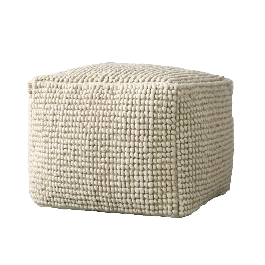CREATIVE COLLECTION Fleur de Sel Pouf – Naturwolle, quadratisch (61x61)