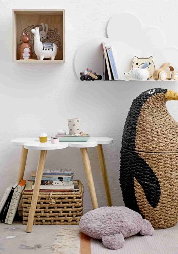 BLOOMINGVILLE MINI kurv - svart/naturlig Bankuan gress, med lokk (H 69)