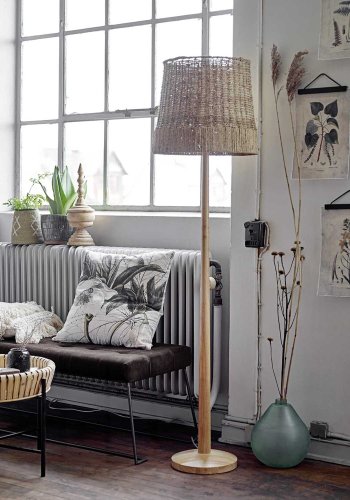 CREATIVE COLLECTION Stehleuchte - Naturrattan und Gummibaumholz