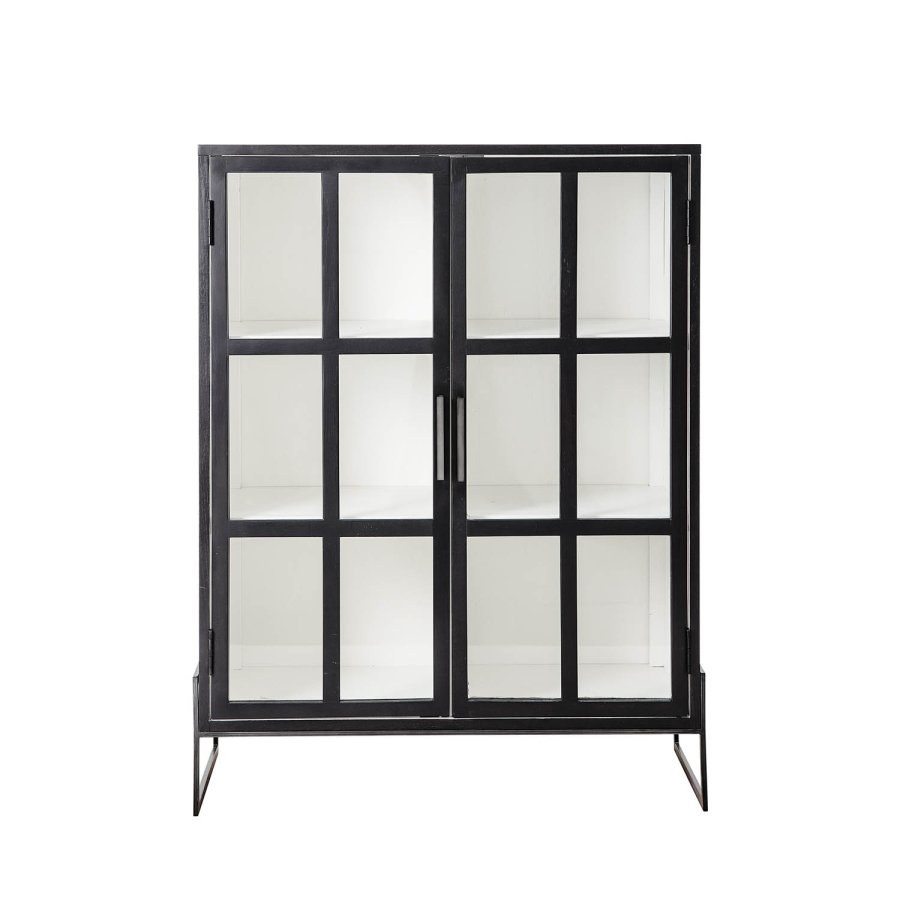 BLOOMINGVILLE Opal skap m. 2 glassdrer og 4 hyller - svart eik og metall 