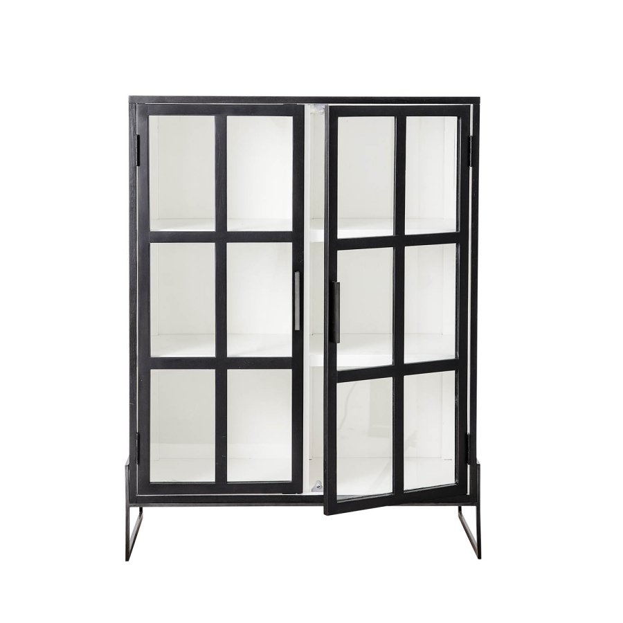 BLOOMINGVILLE Opal skap m. 2 glassdrer og 4 hyller - svart eik og metall 