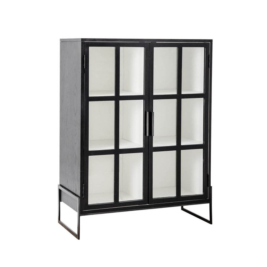 BLOOMINGVILLE Opal skap m. 2 glassdrer og 4 hyller - svart eik og metall 